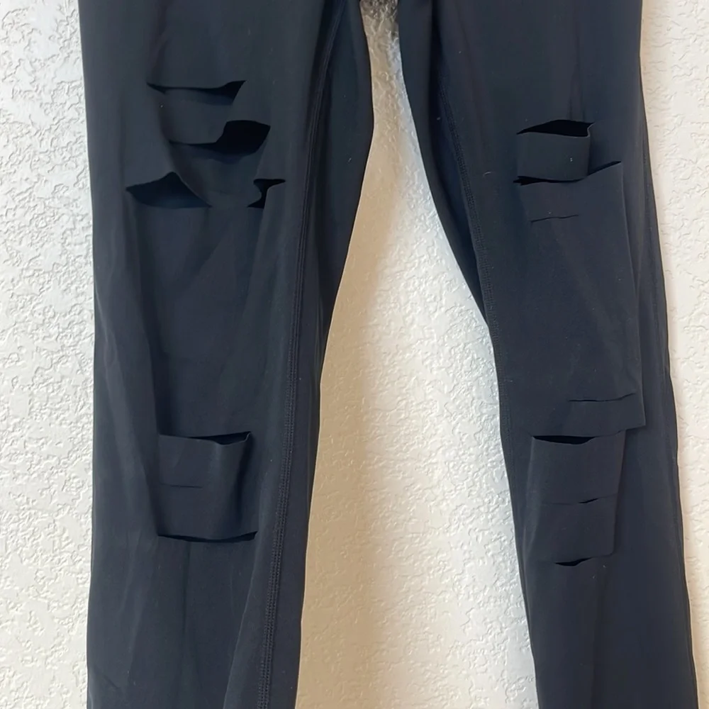 Zyia Leggings Pants High Rise Lux Slashed Distressed Black size 2 - Picture 6 of 12